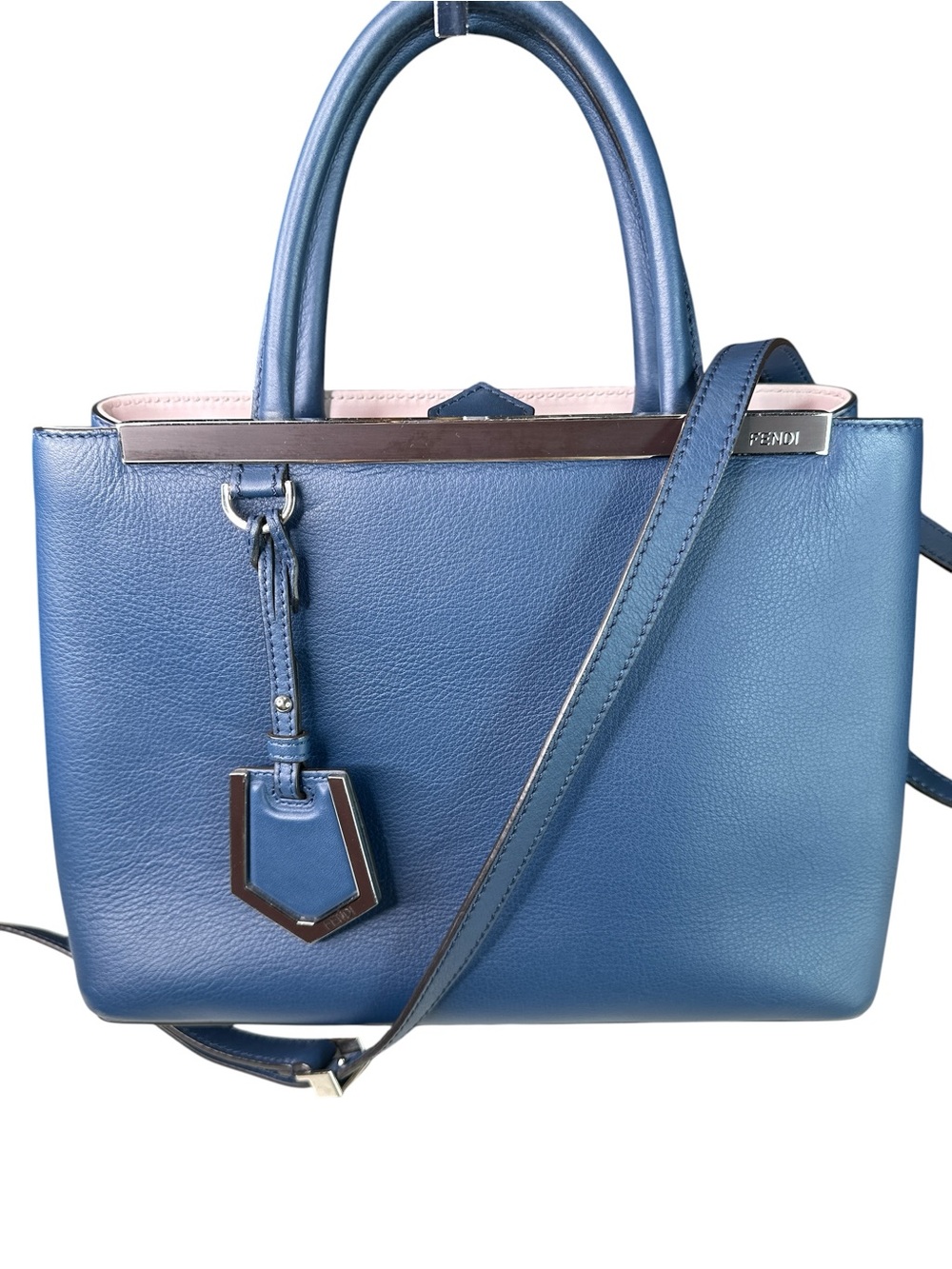 Fendi Blue Leather Top-Handle Satchel with Shoulder Strap